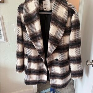 Avec Les Filles Black and Cream Plaid Blazer